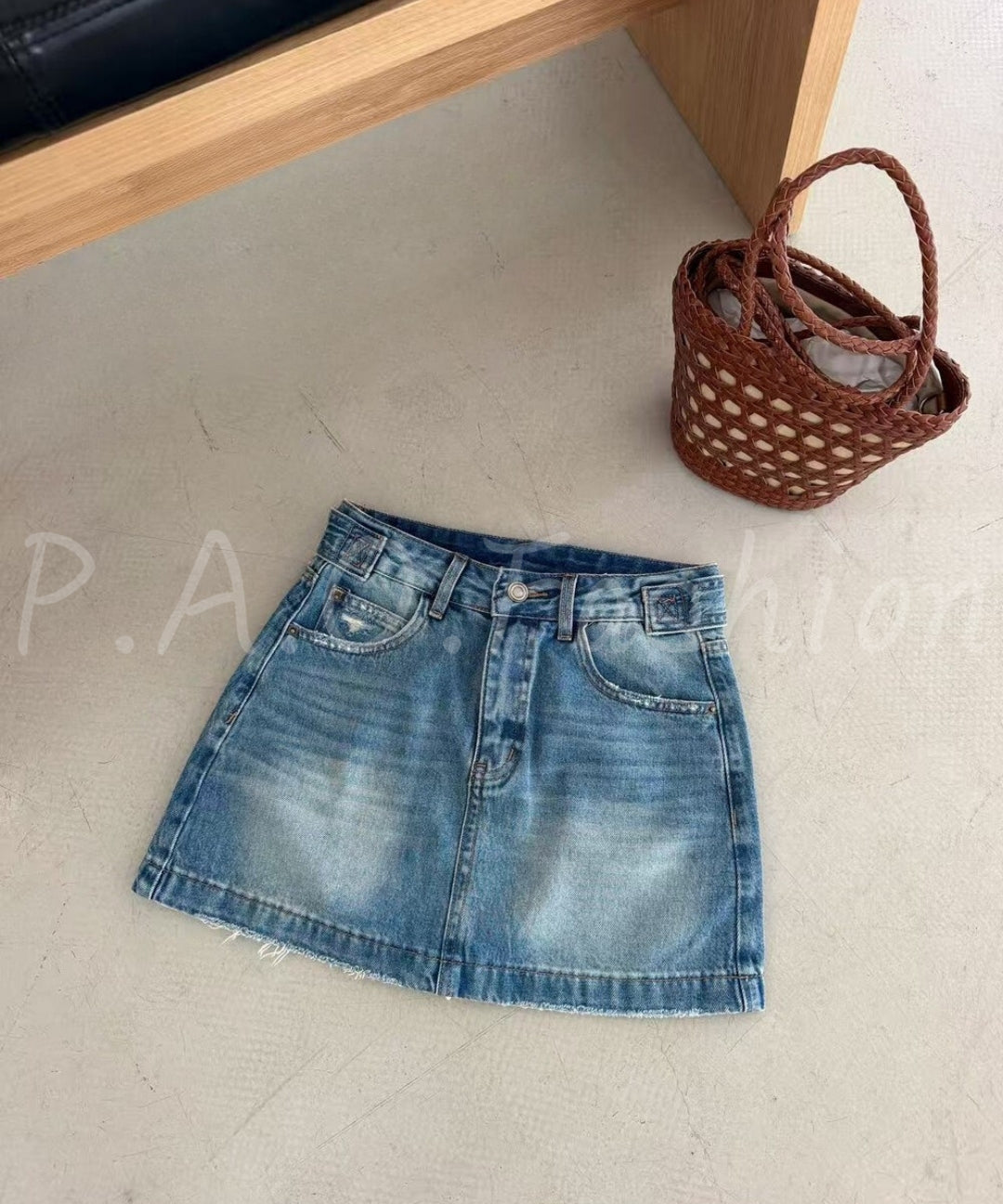 Vintage Washed A-Line Denim Mini Skirt[Available Now]
