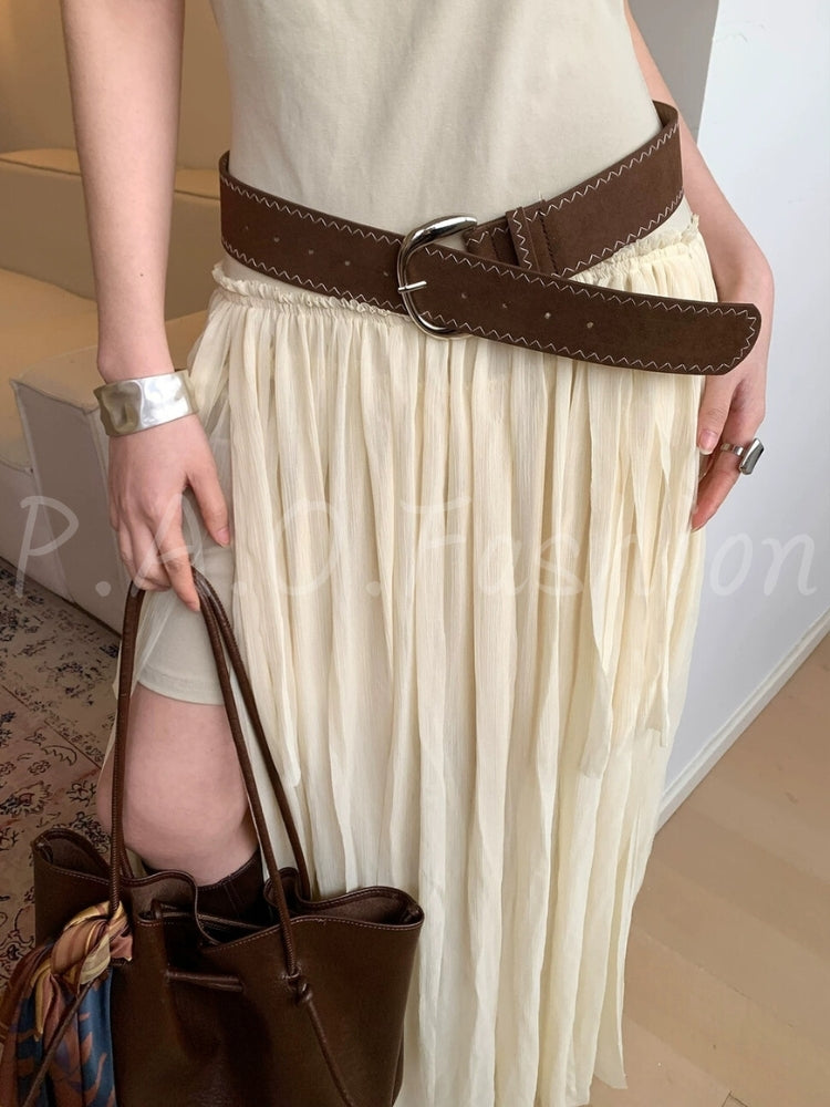 Vintage Suede Wide Buckle Waist Belt