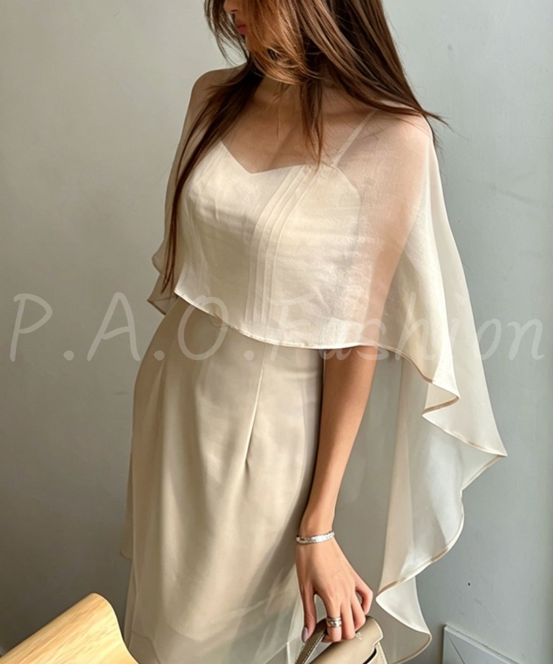 Sheer Shawl & Satin Fishtail Dress Set