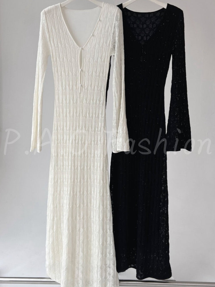 Open-Knit Bodycon Maxi Dress