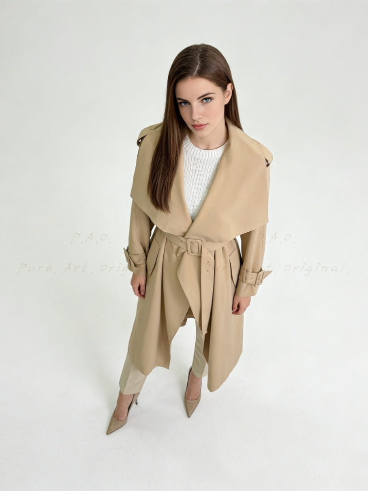 Khaki Trench Coat with Notched Collar