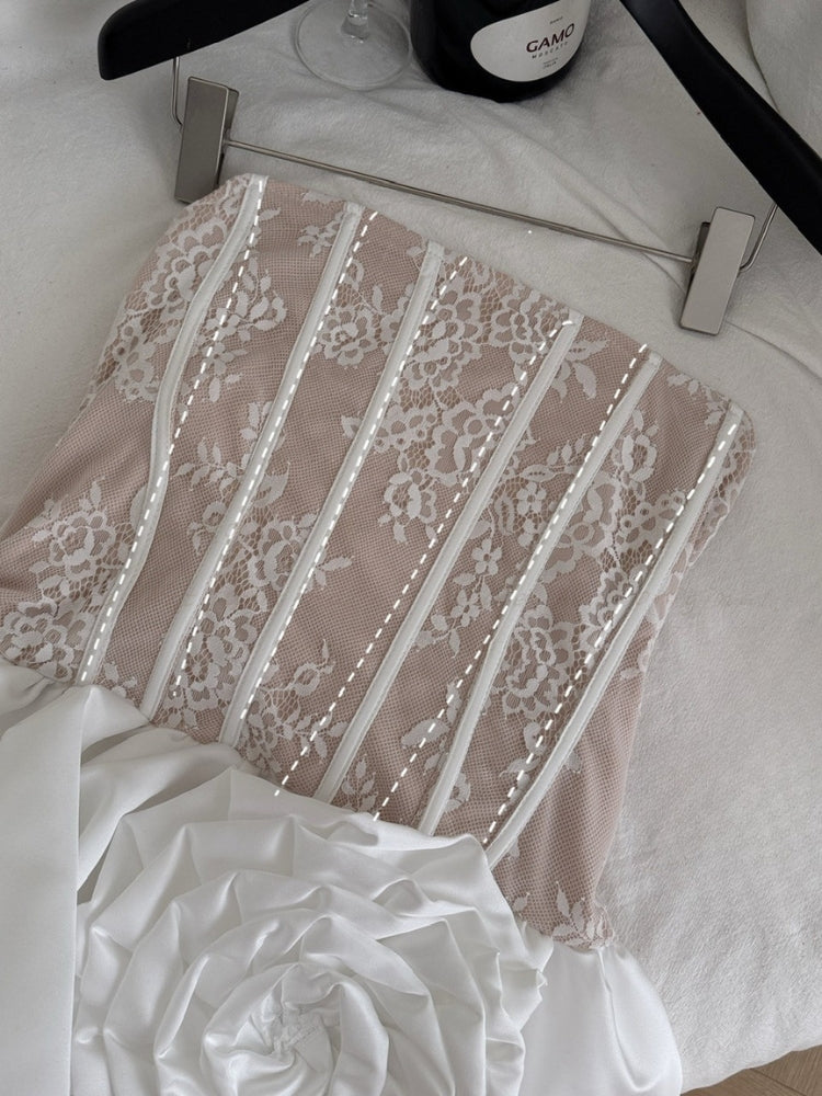 Lace Corset Strapless Satin Puff Gown