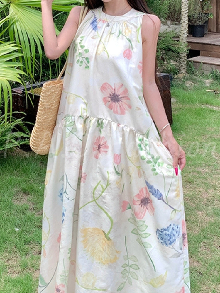 Boho Print Tassel Halter Flowy Maxi Dress