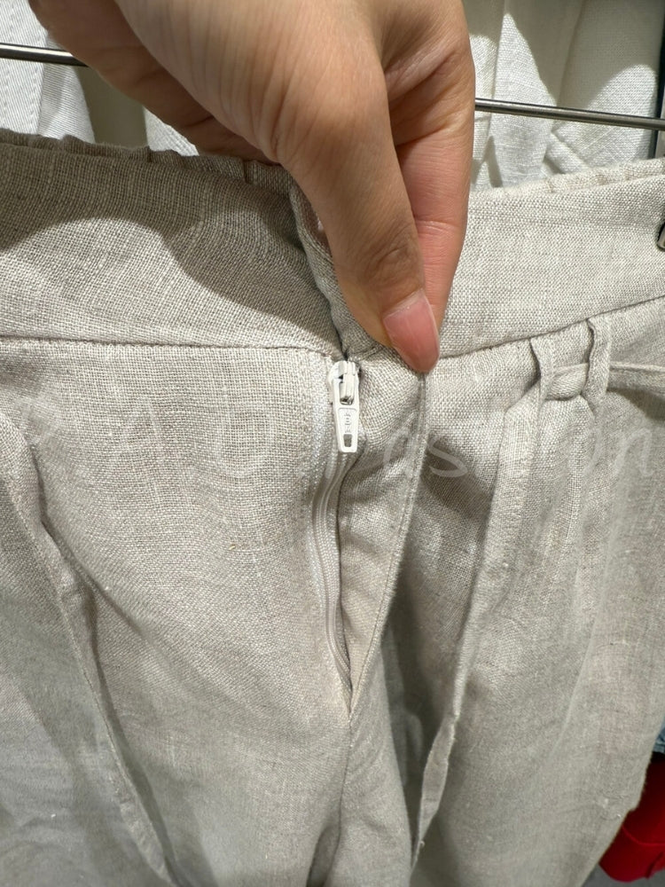 French Relaxed Linen Drawstring Wide-Leg Pants