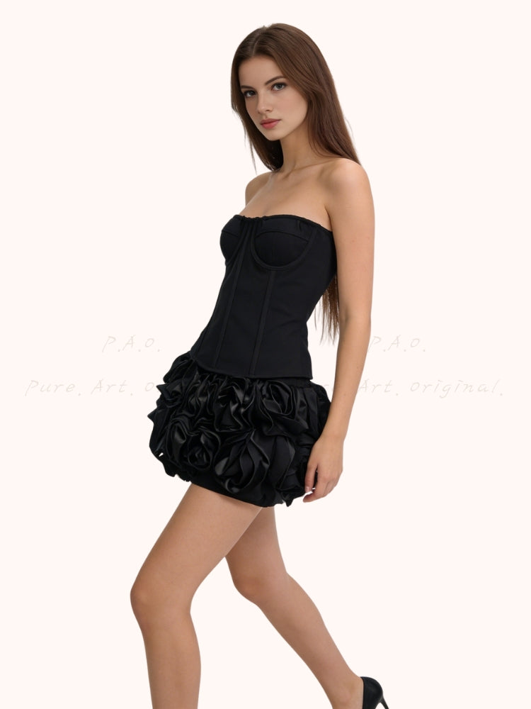 Off-Shoulder Corset Top & 3D Floral Skort Set