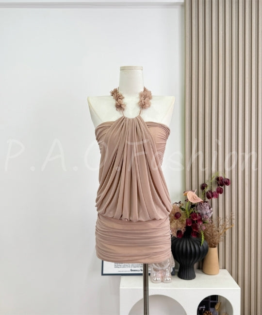 Halter Floral Tulle Bodycon Dress[Available Now]