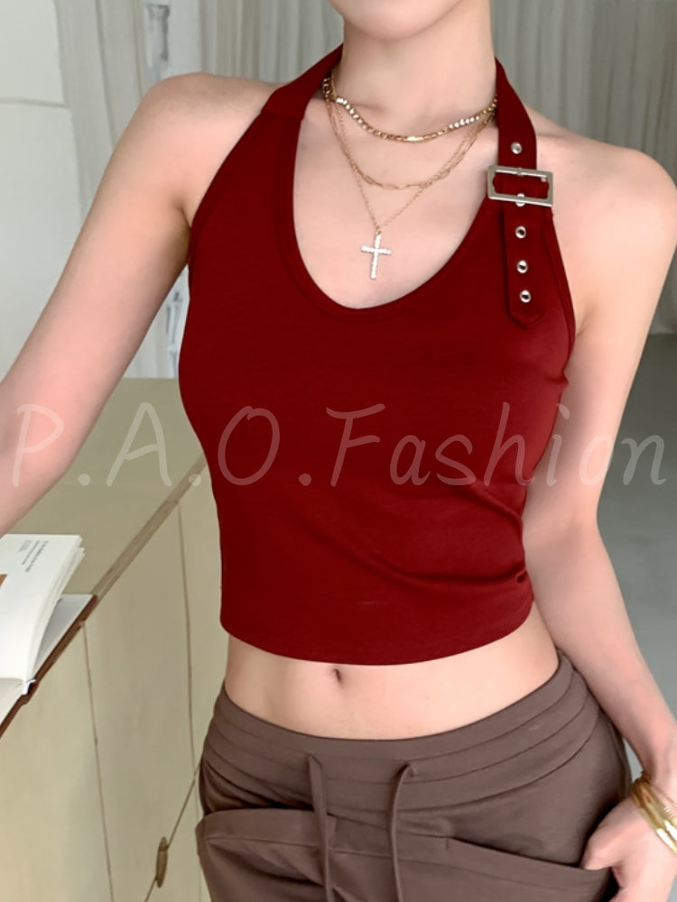 Asymmetric Halter Crop Top
