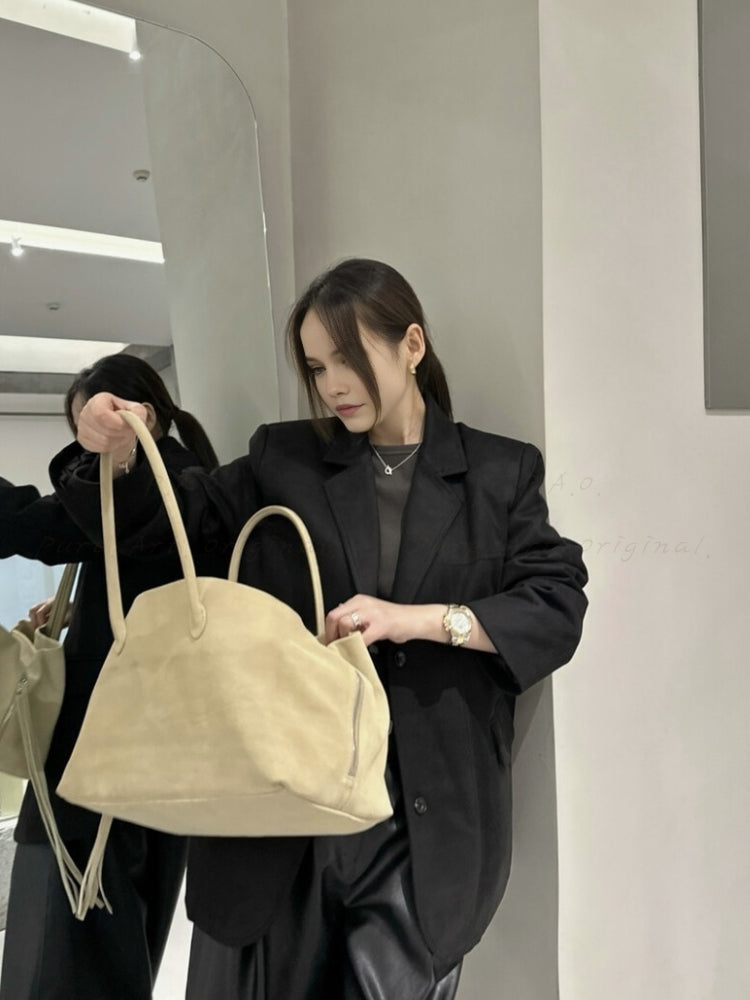 Vintage Faux Suede Padded Down Blazer Coat