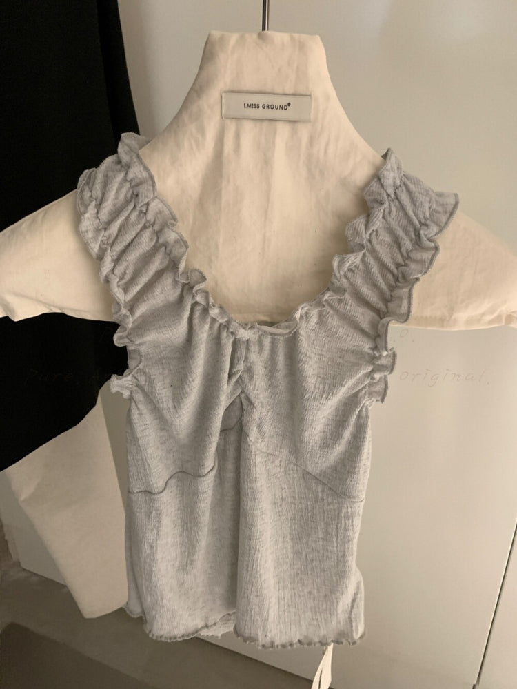 Sweet Ruffle-Trim V-Neck Tank Top