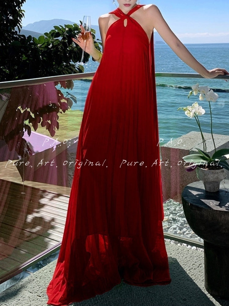 Azure Breeze Pleated Maxi