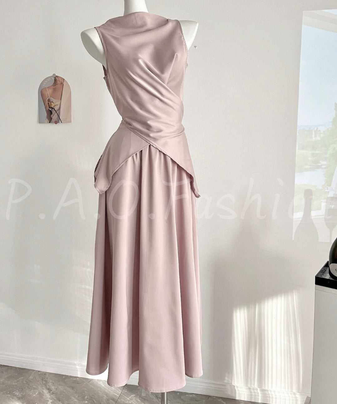 Satin Tie-Back Top & High-Waist Maxi Skirt Set[Available Now]