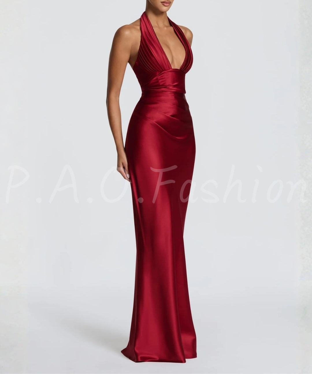 Halter Deep V Satin Mermaid Gown[Available Now]