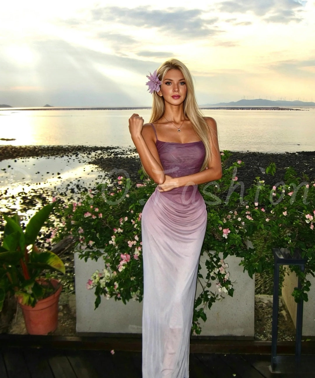 Ombre Mesh Bodycon Maxi Dress