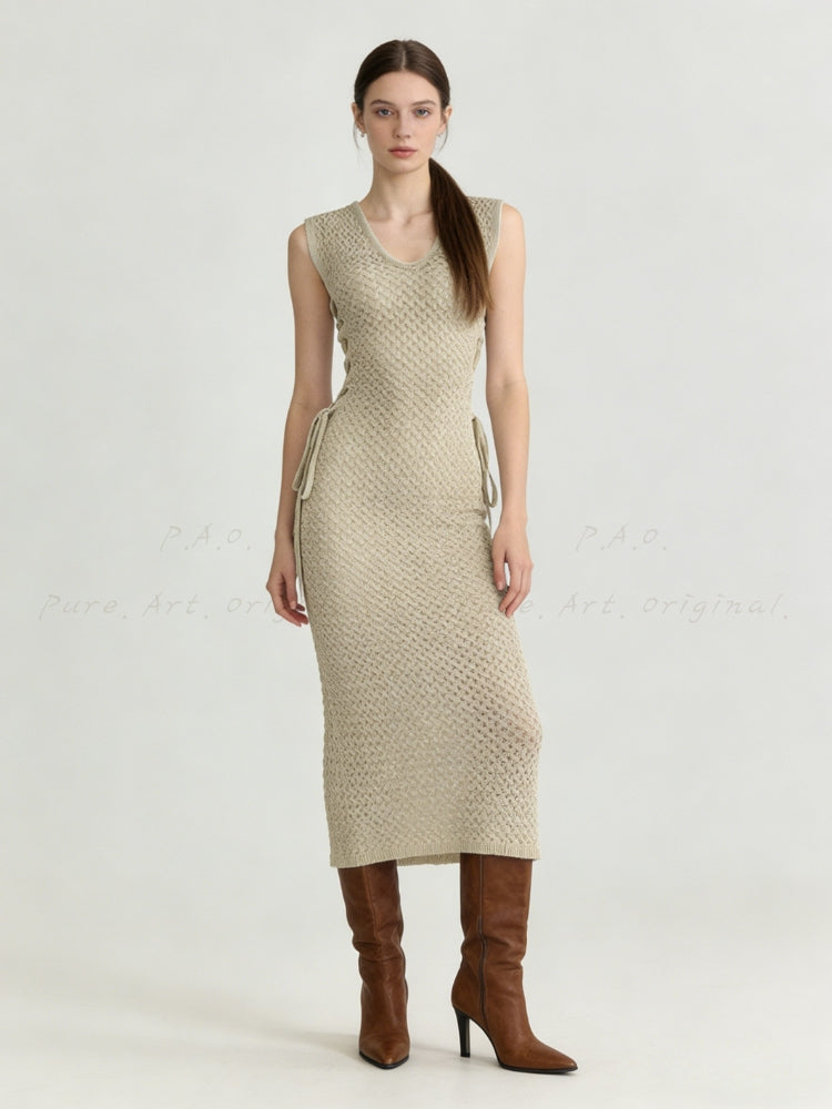 Lace-Up Cutout Knit Midi Dress
