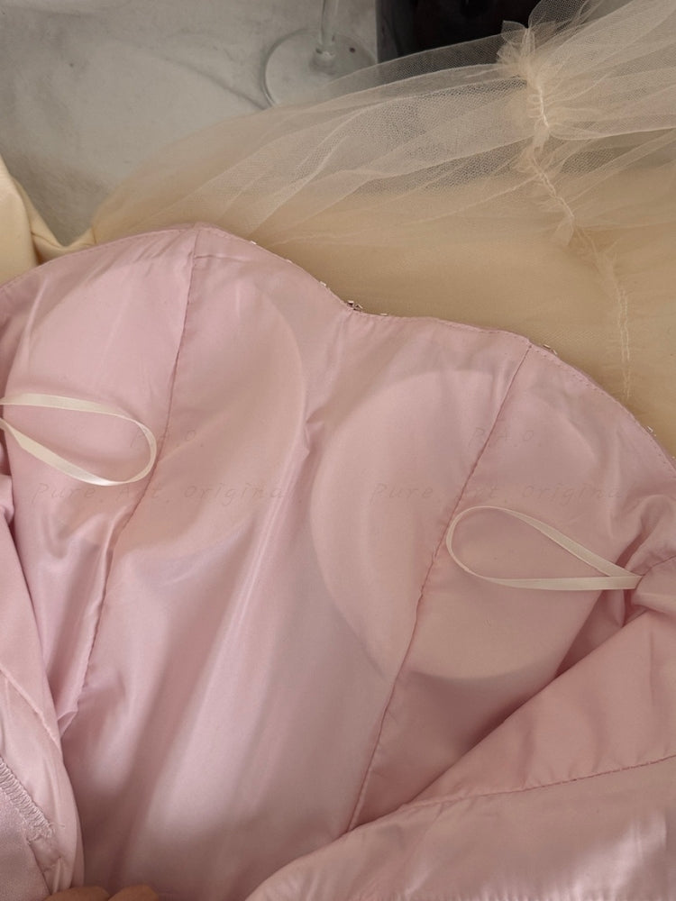 Rhinestone Corset Strapless Puff Mini Dress