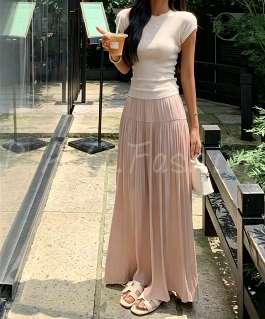 High-Waisted Pleated Maxi Skirt[Available Now]