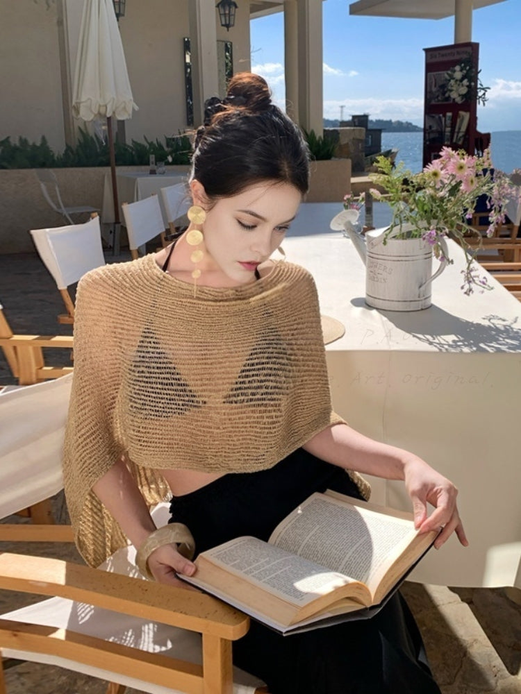 Gold Knit Sheer Cover-Up Top