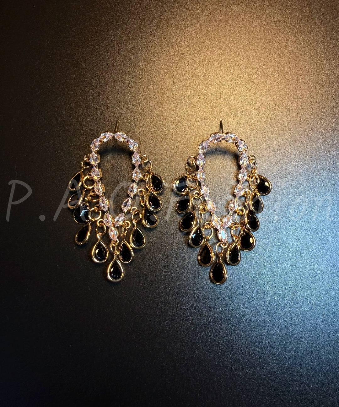 Vintage Geometric Onyx Veil Earrings