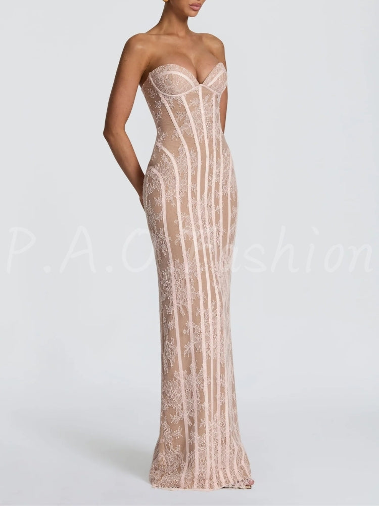 Lace Corset Strapless Mermaid Gown