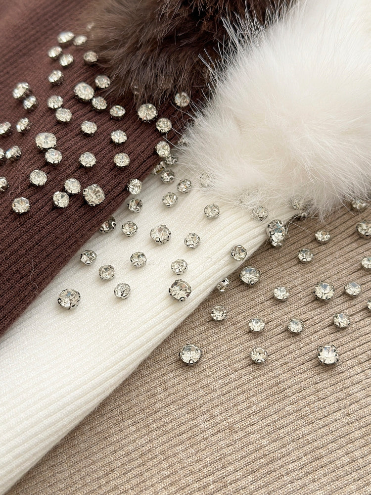 Faux Fox Fur & Hand-Embellished Rhinestone Knit Vest