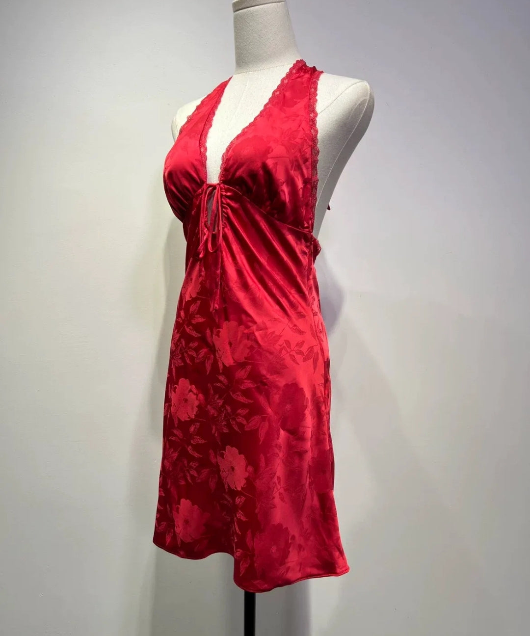 Vintage Jacquard Satin Halter Mini Dress