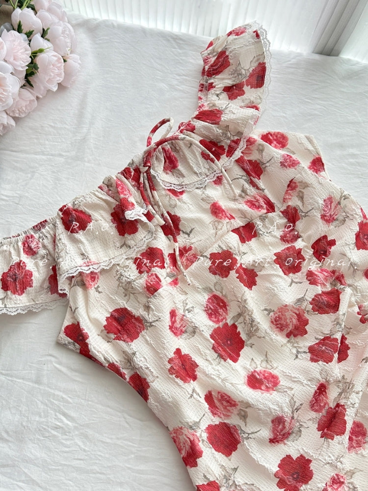ROSE PRINT OFF-SHOULDER MINI DRESS