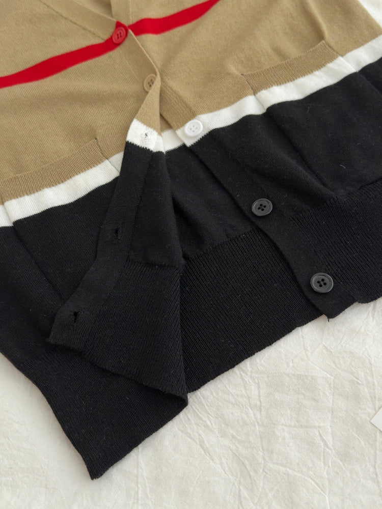 Striped Knit Fitted Cardigan