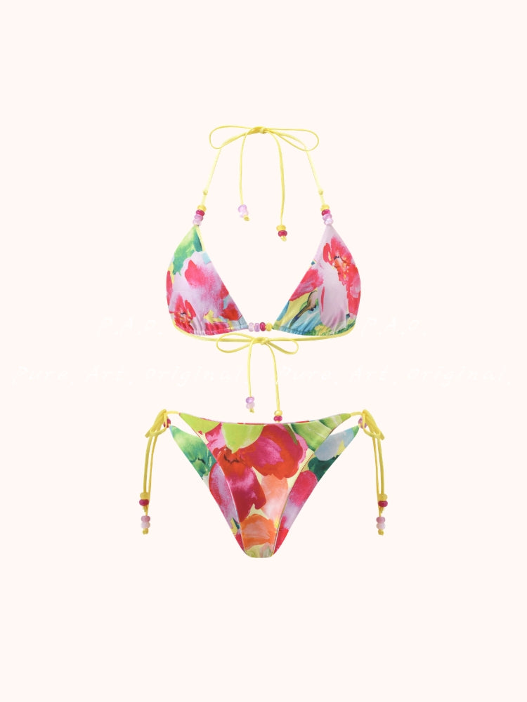 WATERCOLOR FLORAL HALTER TRIANGLE BIKINI SET
