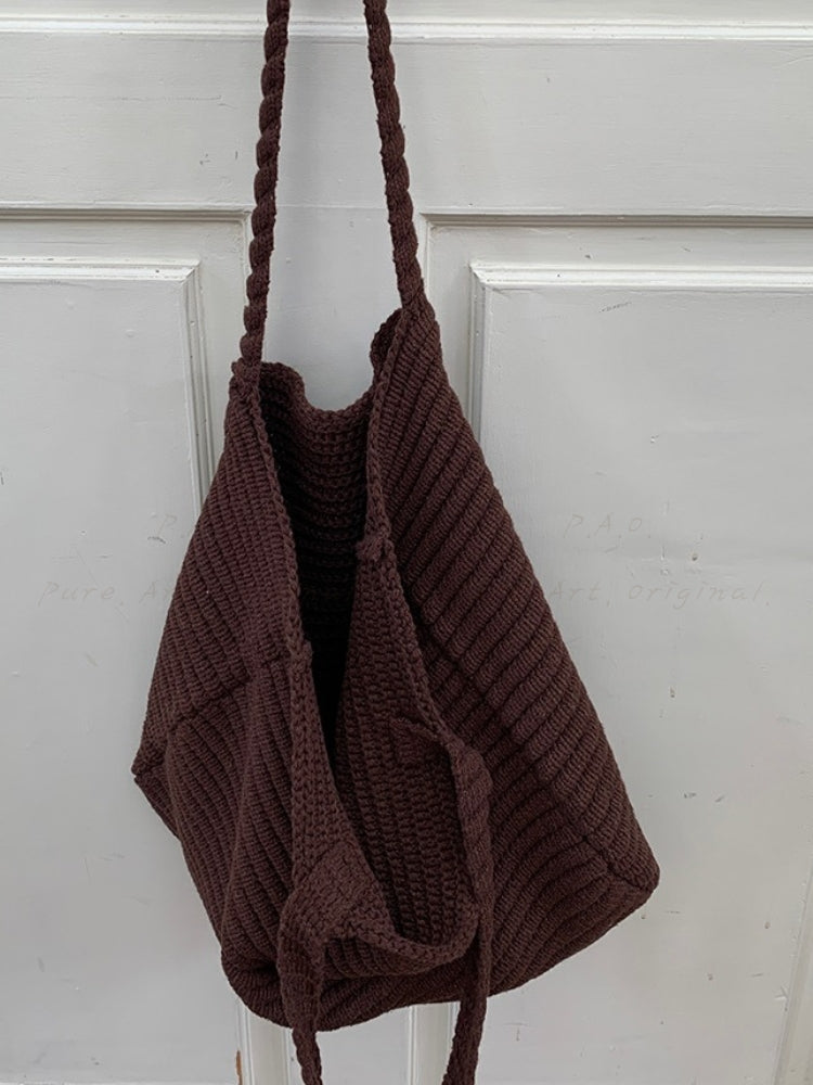 Vintage Coffee Brown Knit Tote Bag