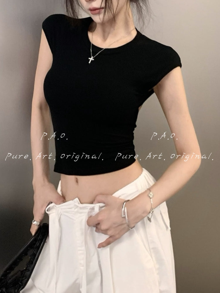 Open Back Cross Twist Crop Tee