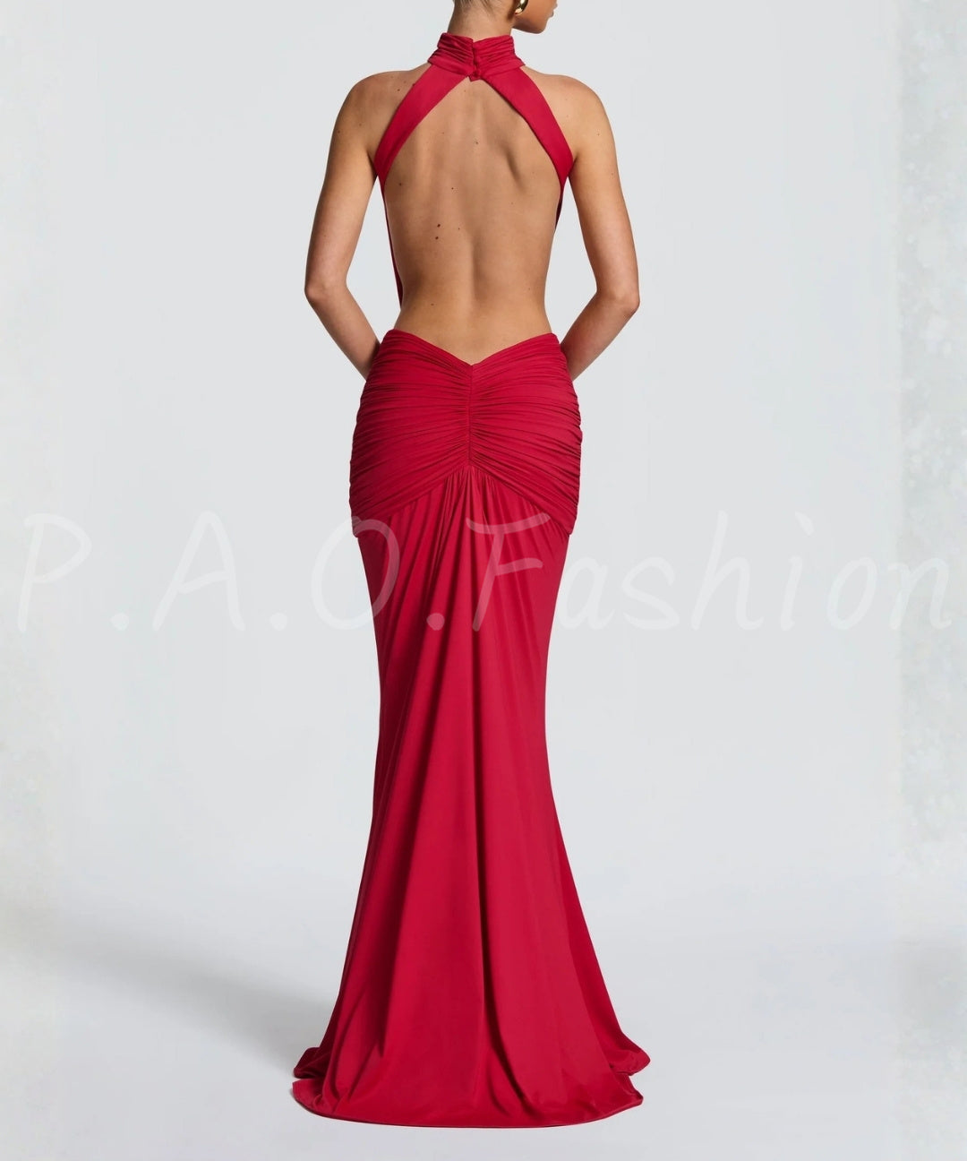 Halter Backless Twist-Waist Mermaid Maxi Dress