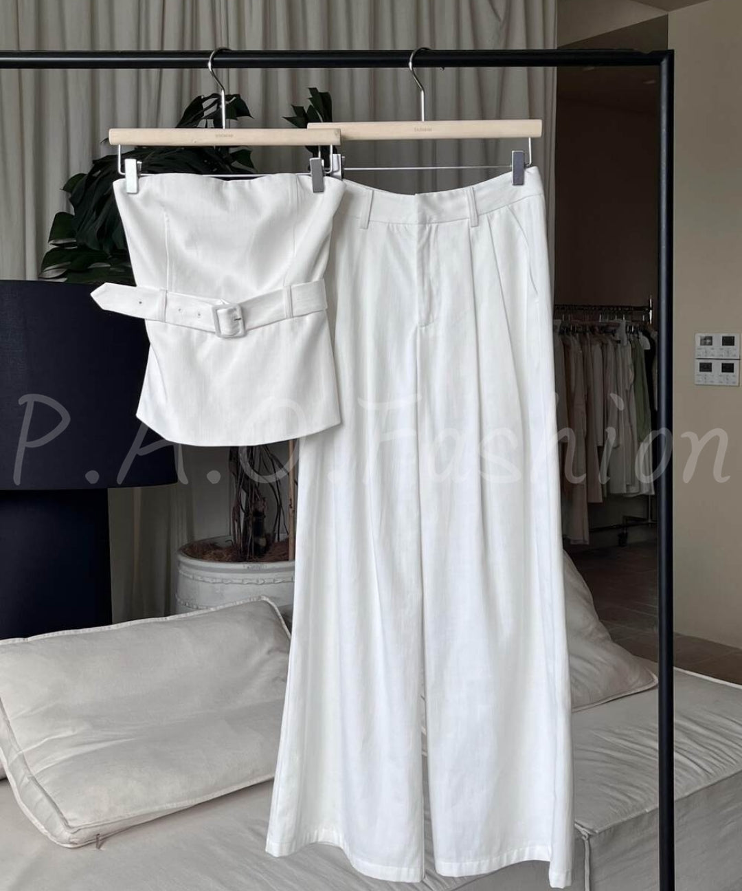 Strapless Belted Wide-Leg Pants Set[Available Now]
