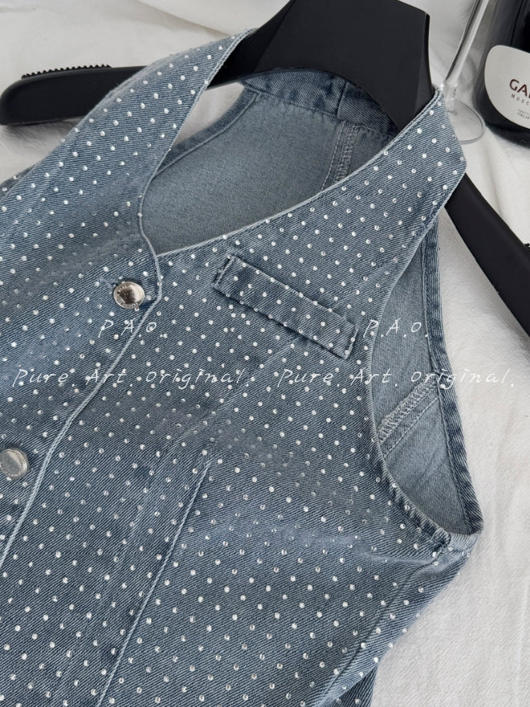 Polka Dot Denim Two-Piece Set