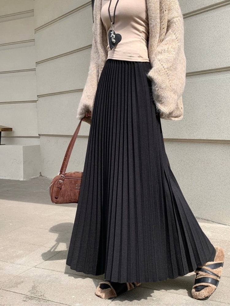 Classic Thick Pleated Wool Blend Skirt