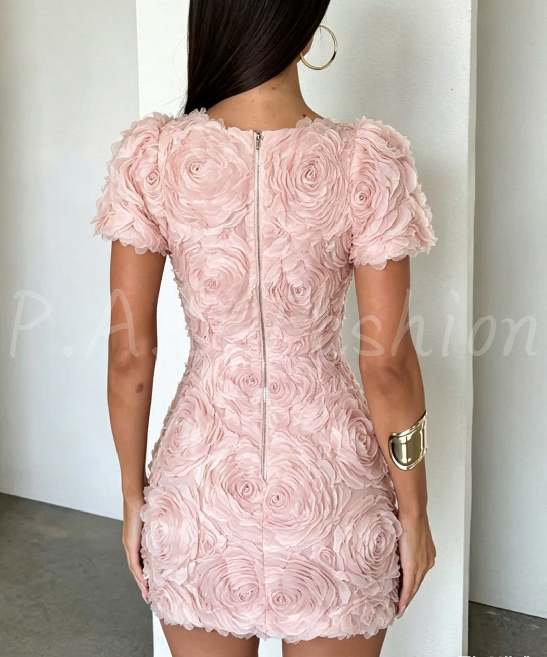 3D Rose Embellished Puff Sleeve Dress[Available Now]