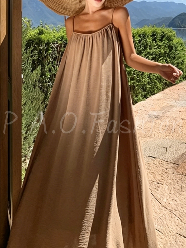 Relaxed Halter Open-Back Resort Maxi Dress