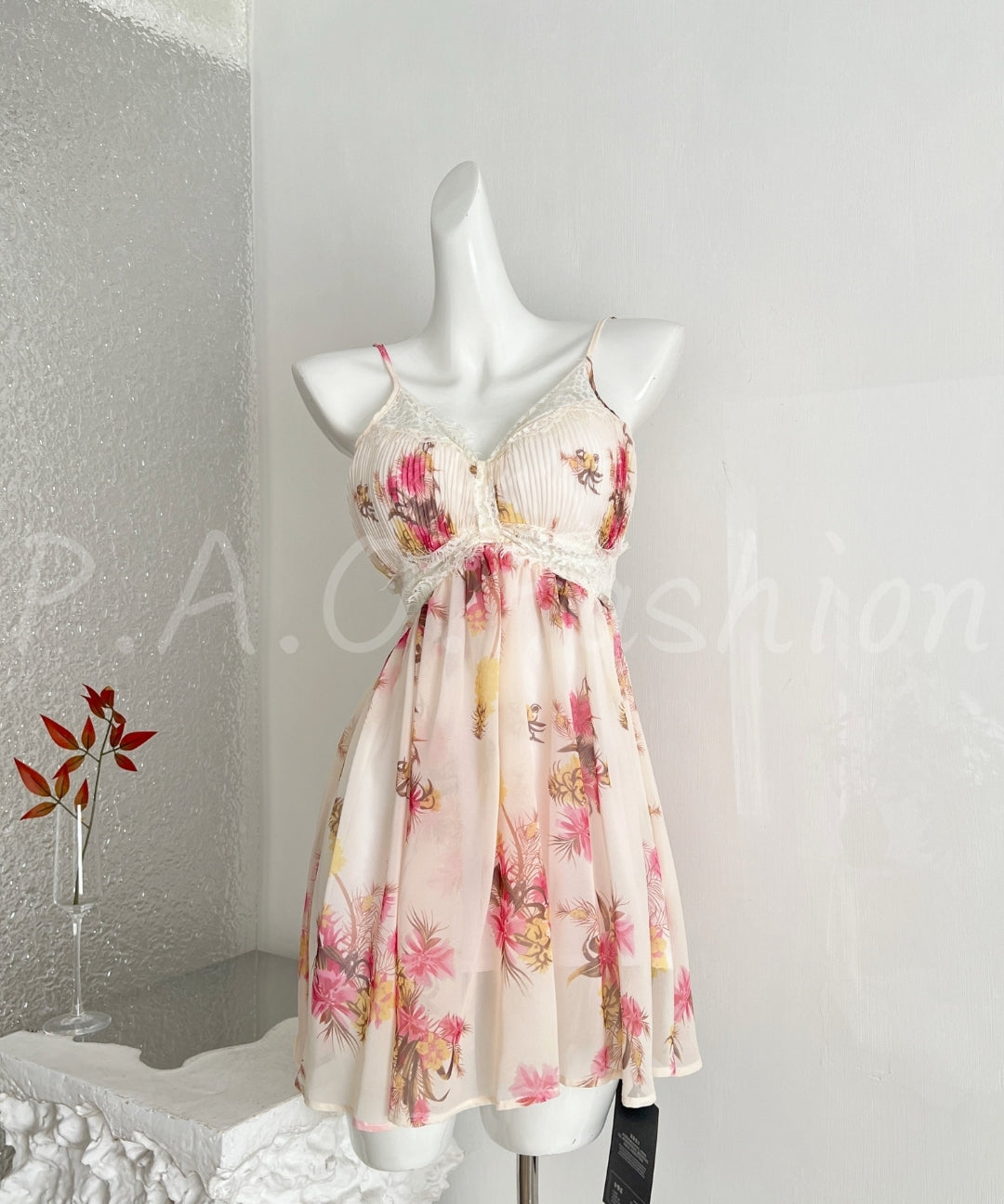 Floral Lace Trim Satin Cami Mini Dress[Available Now]