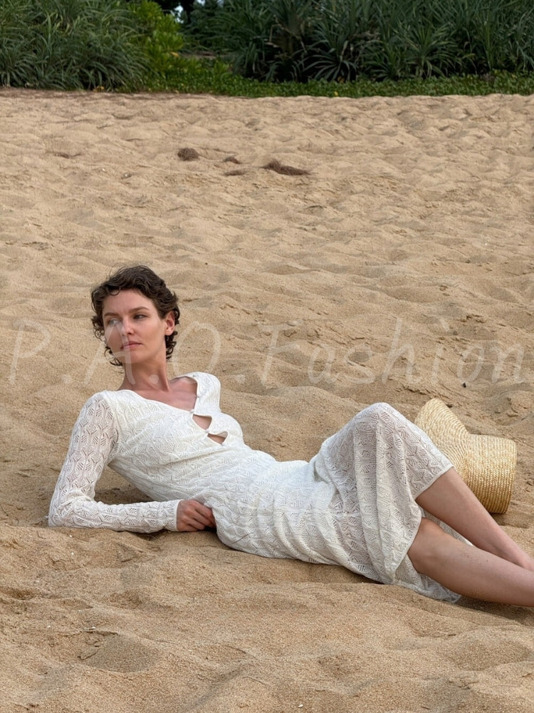Open-Knit Bodycon Maxi Dress