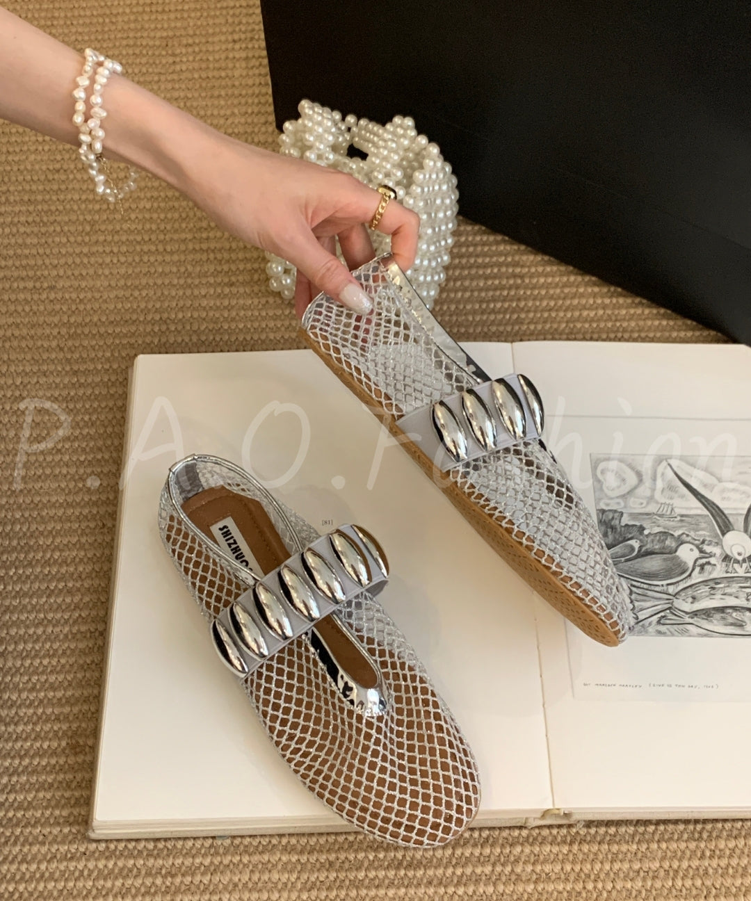 Mesh Ballet Flats with Metal Detail
