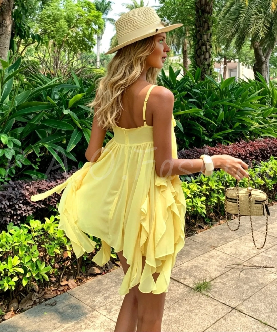 Rose Appliqué Ruffle Mini Dress