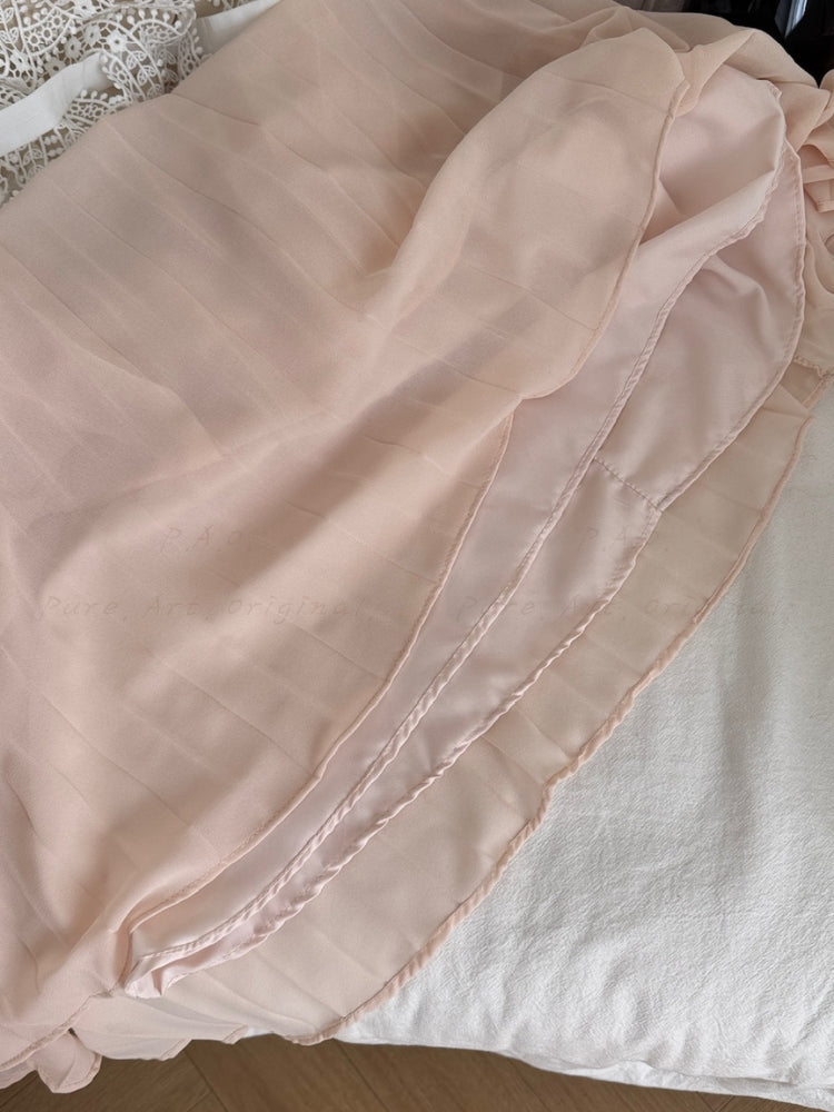 Lace Trim Pleated Strapless Midi Dress