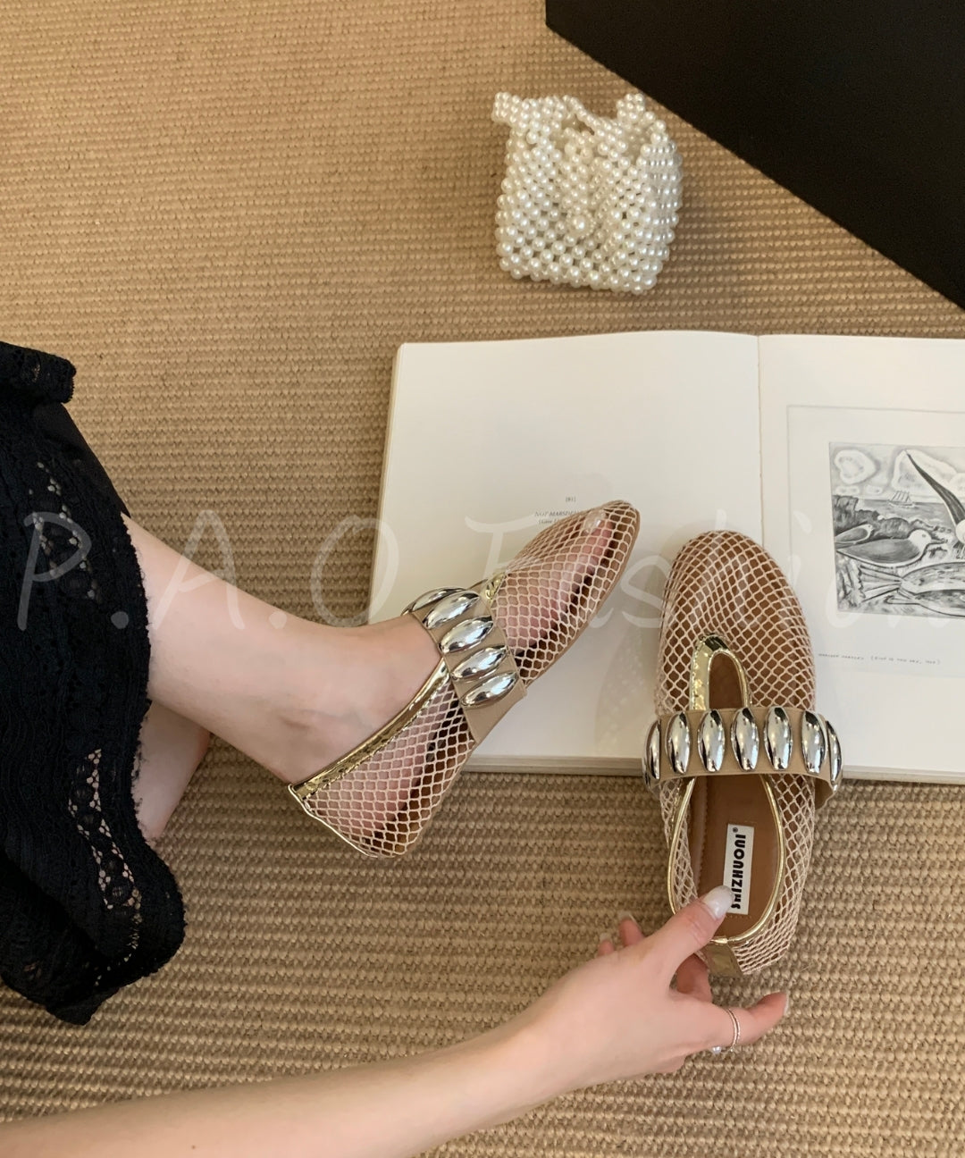 Mesh Ballet Flats with Metal Detail