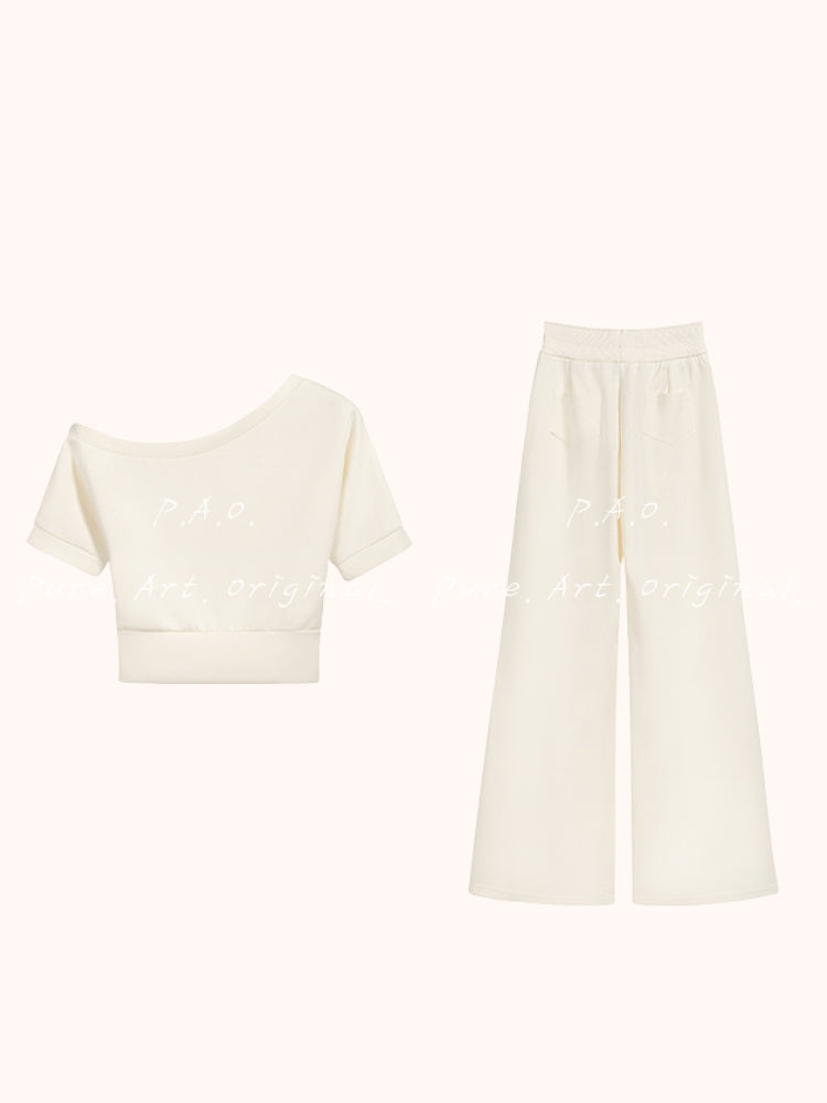 Asymmetric Waist-Snatched Wide-Leg Set