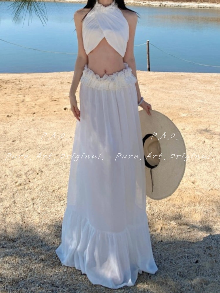 LUMIÈRE HALTER RUFFLE TWO-PIECE MAXI SET