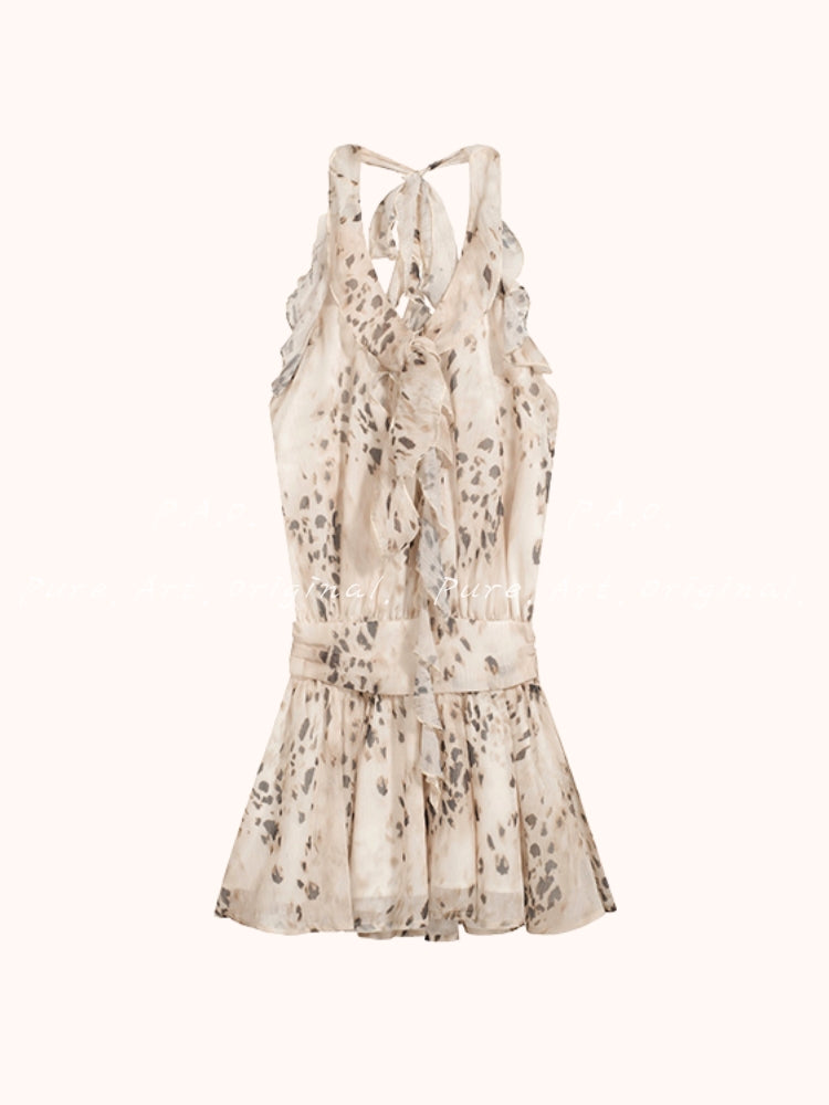 Leopard Halter Backless Mini Dress