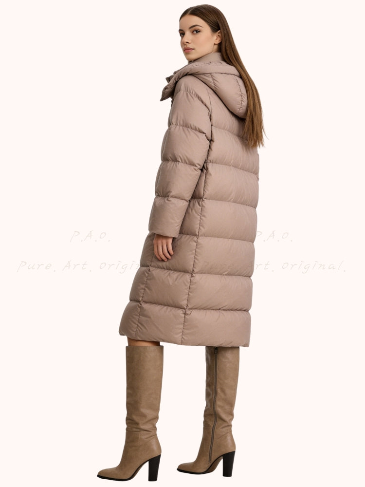 Minimalist Long Down Coat with Detachable Hood