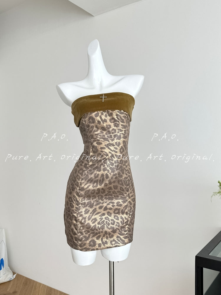 Noir Wild Leopard Strapless Bodycon Mini Dress