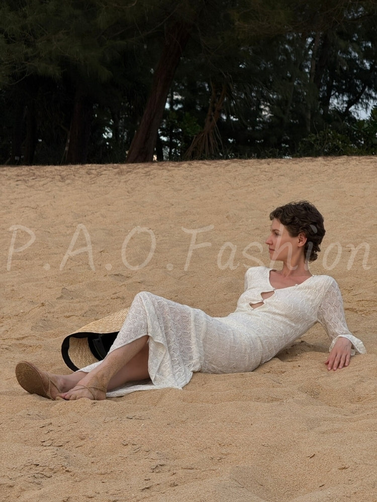 Open-Knit Bodycon Maxi Dress
