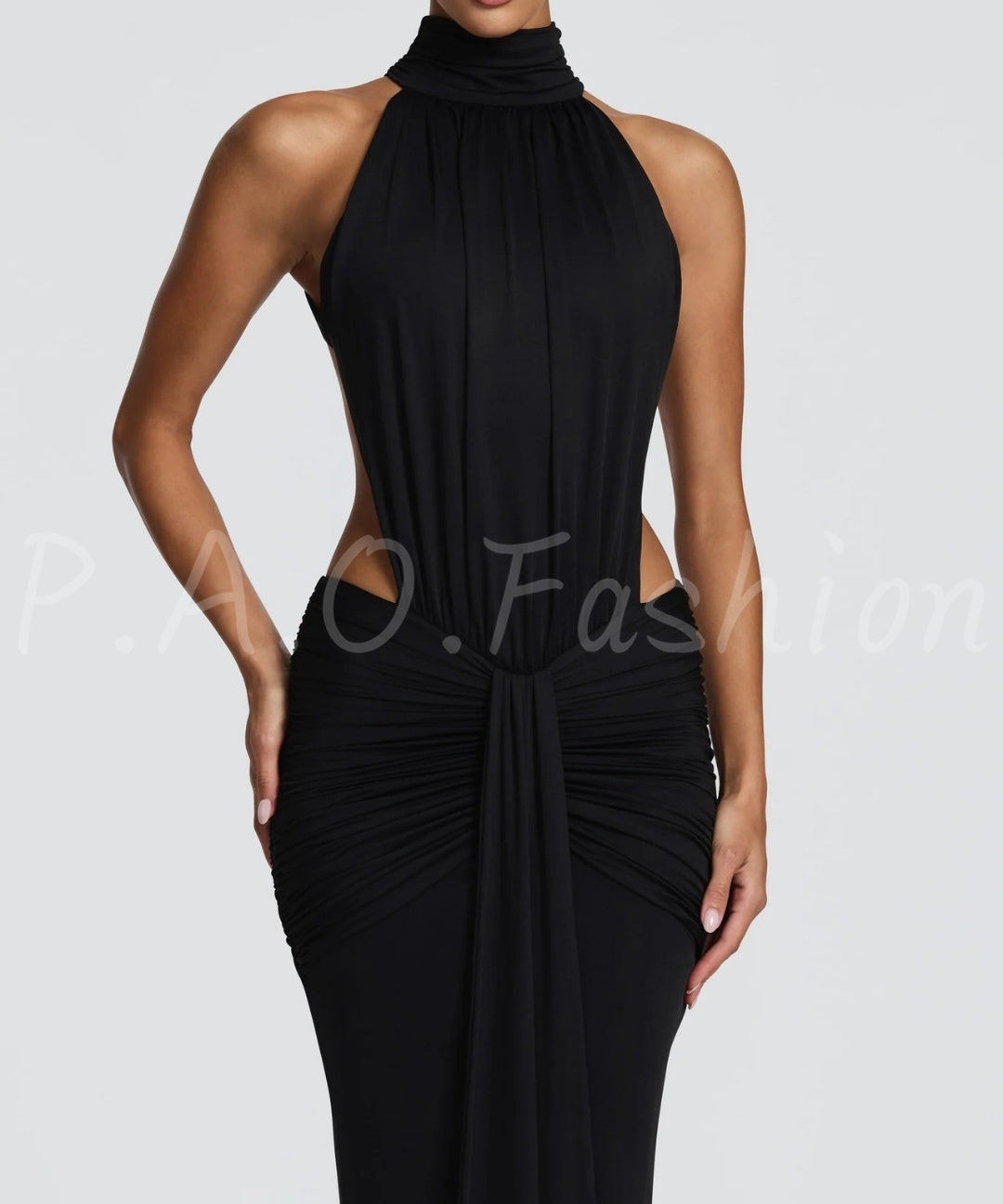 Halter Backless Twist-Waist Mermaid Maxi Dress