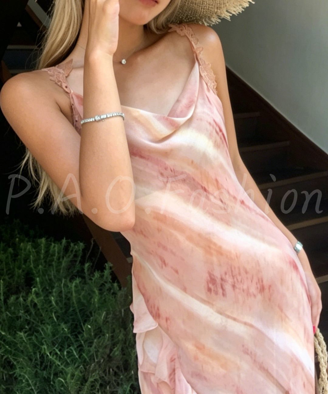 Watercolor Lace Strap Mermaid Dress